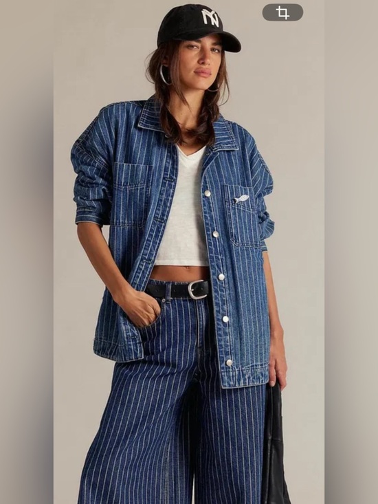 Free People Jackets & Blazers - NWT Free people size XL Madison city pinstripe denim jacket